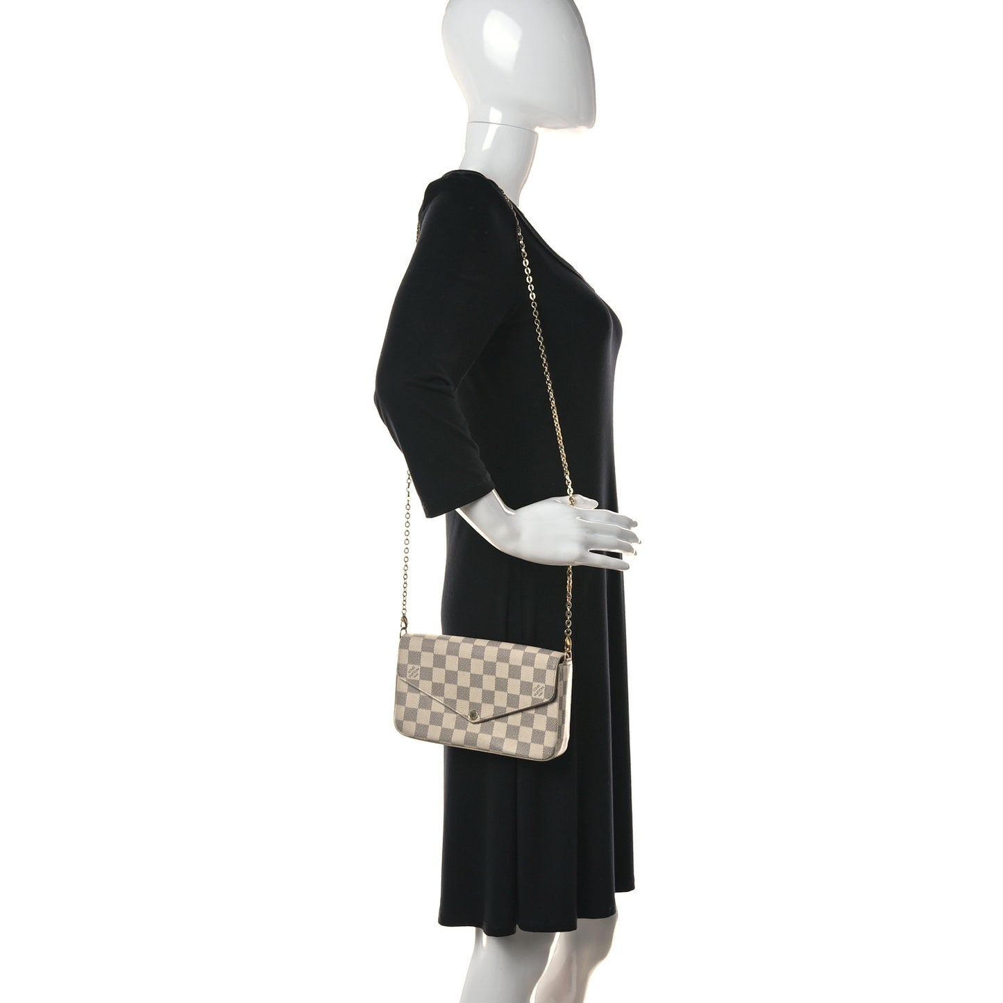 Damier Azur Pochette Felicie Chain Wallet Rose Ballerine
