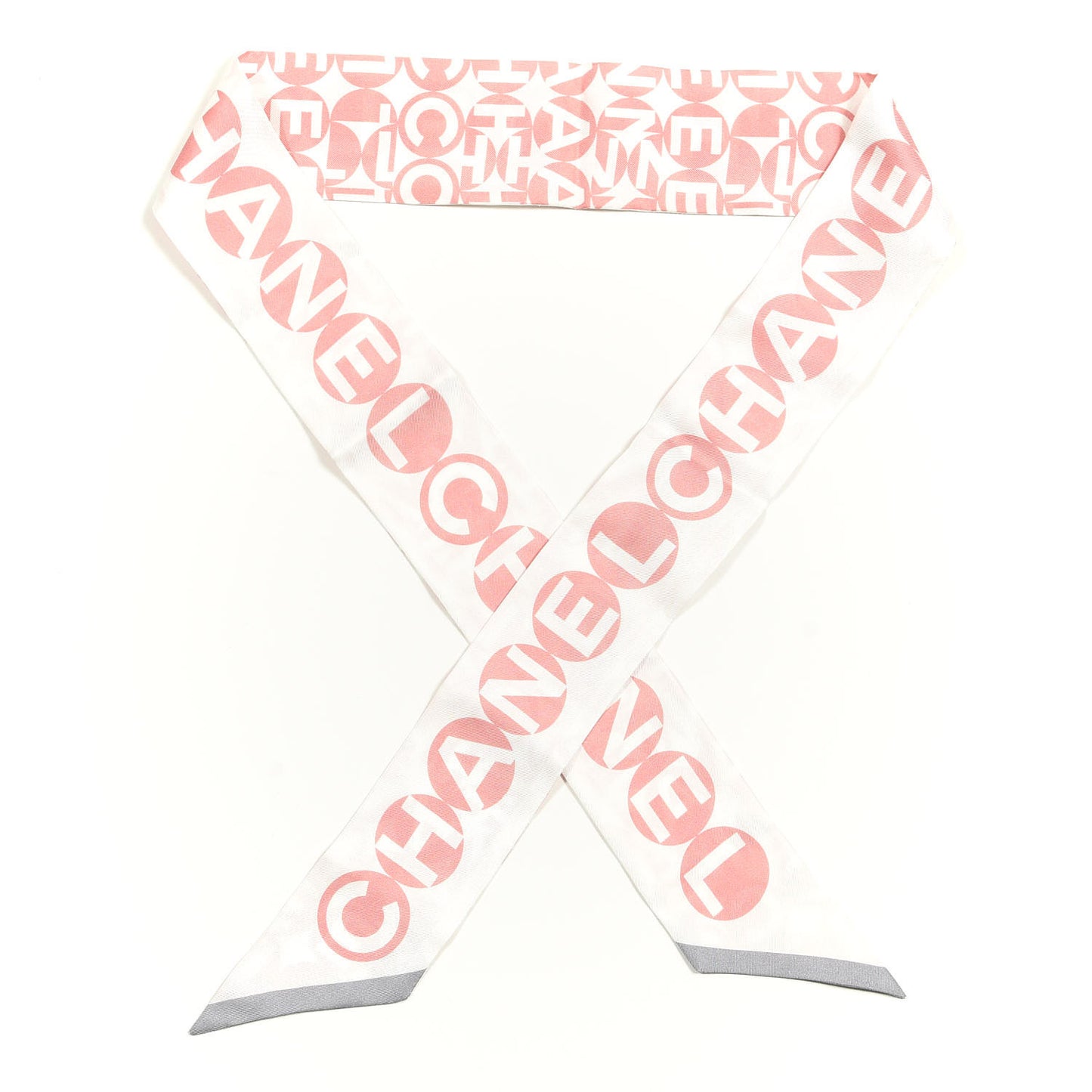Silk CC Slim Bandeau Scarf Pink Grey