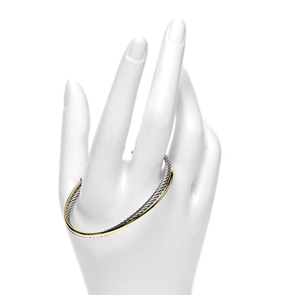 David Yurman Sterling Silver 18K Yellow Gold 3mm Crossover Cuff Bracelet 2 of 4