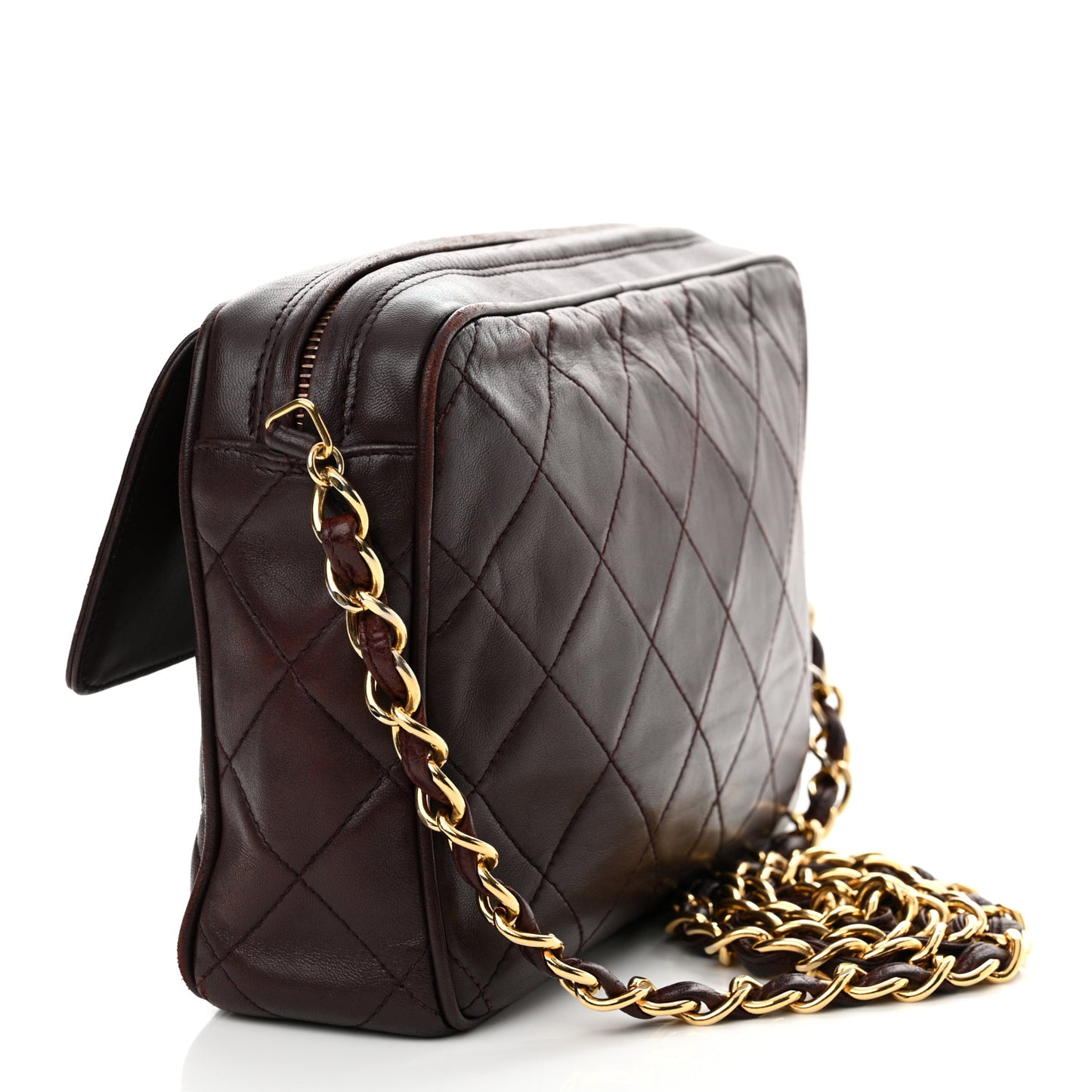 Lambskin Quilted Tassel CC Camera Case Burgundy