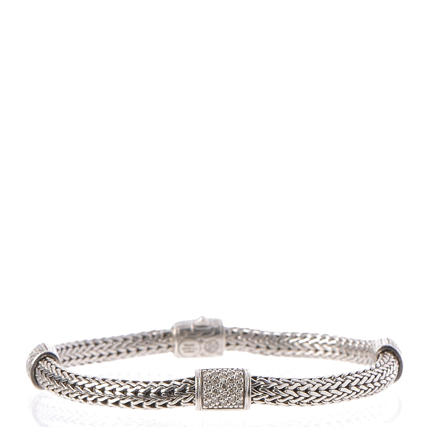 John Hardy Sterling Silver Diamond Classic Chain Station Bracelet 1 of 4