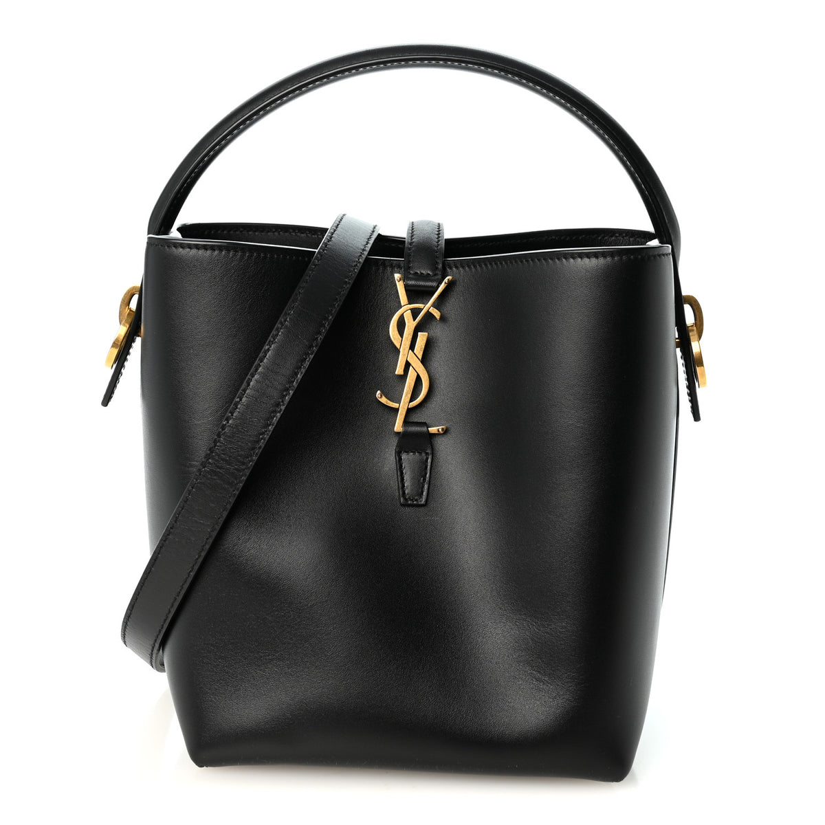 Smooth Shiny Calfskin Monogram Le 37 Small Bucket Bag Black