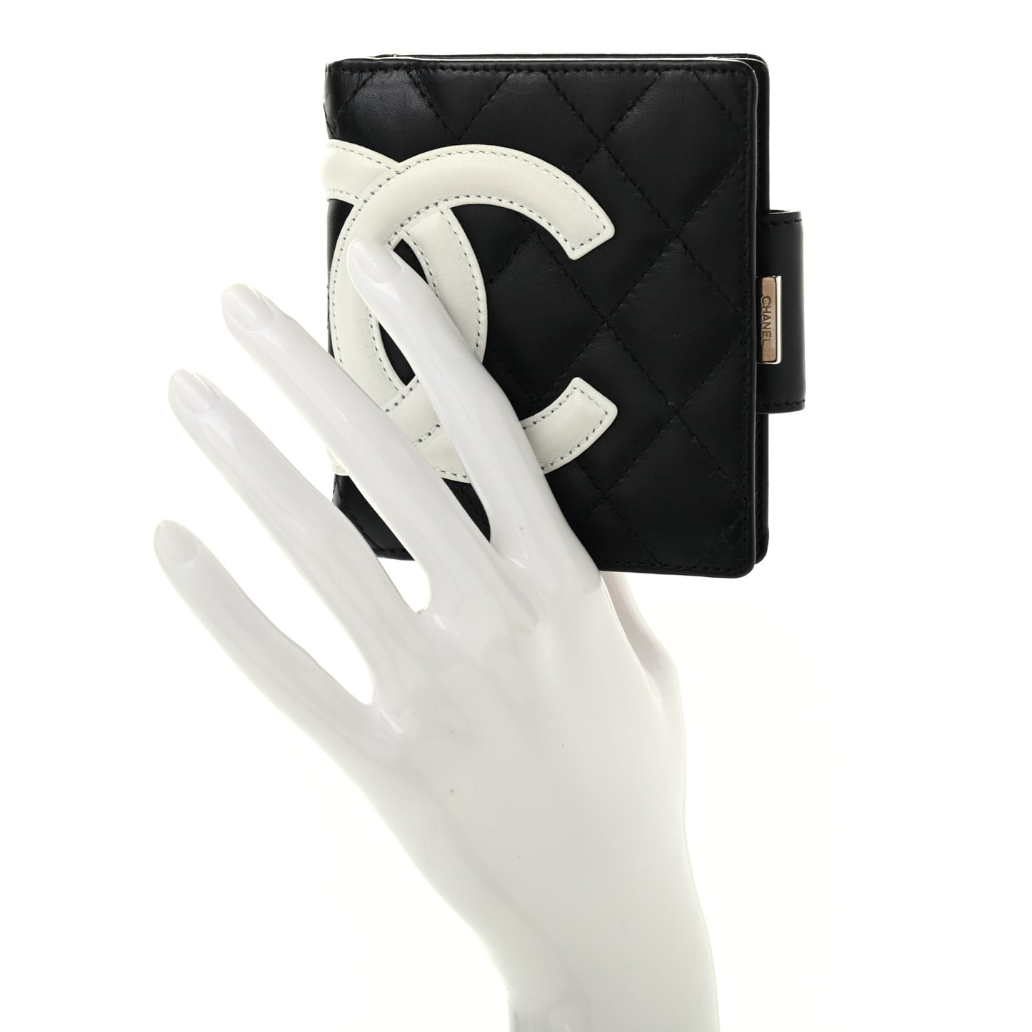 Calfskin Quilted Cambon Bi-Fold Wallet Black White