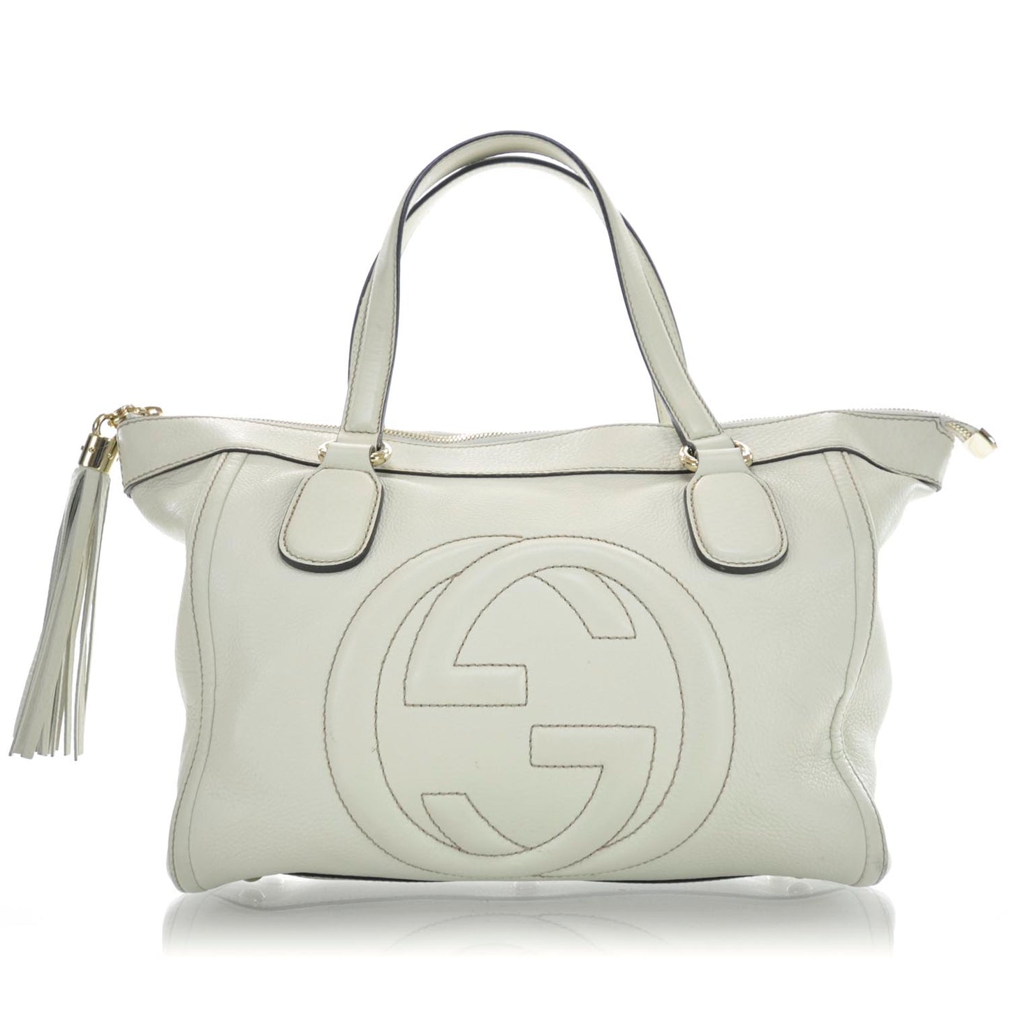 Pebbled Calfskin Small Soho Top Handle Bag Off White