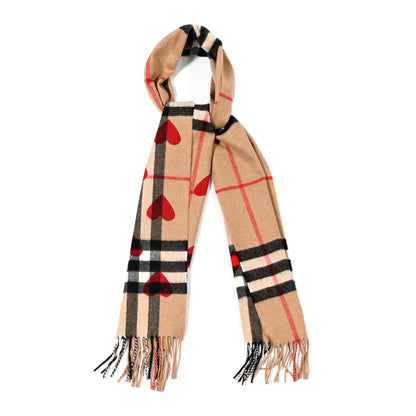 Burberry Cashmere Giant Heart Fringe Scarf Camel 1 of 4