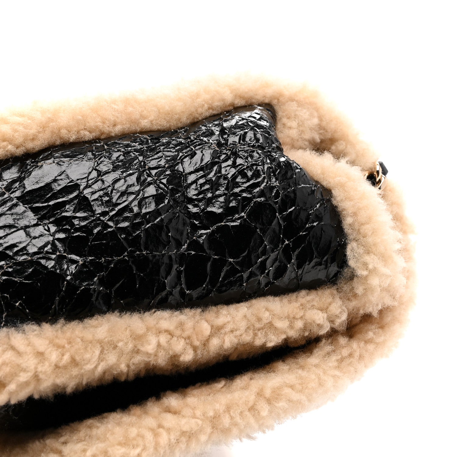 Chanel Shiny Crumpled Sheepskin Shearling CC Mania Flap Bag Black Beige 11 of 11