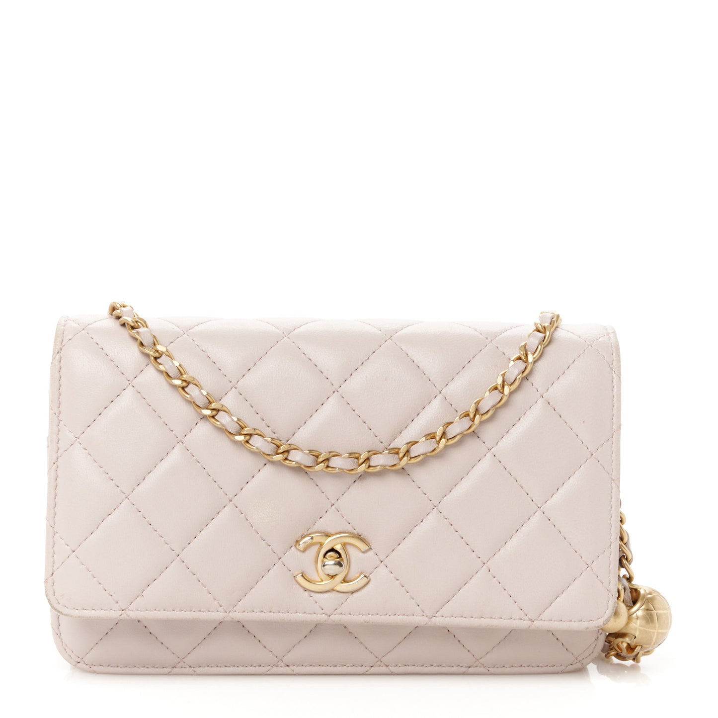 Lambskin Quilted CC Pearl Crush Wallet on Chain WOC Light Purple