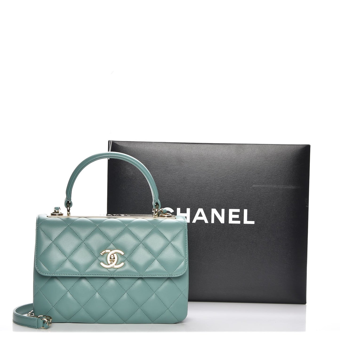 Lambskin Quilted Small Trendy CC Flap Dual Handle Bag Light Green