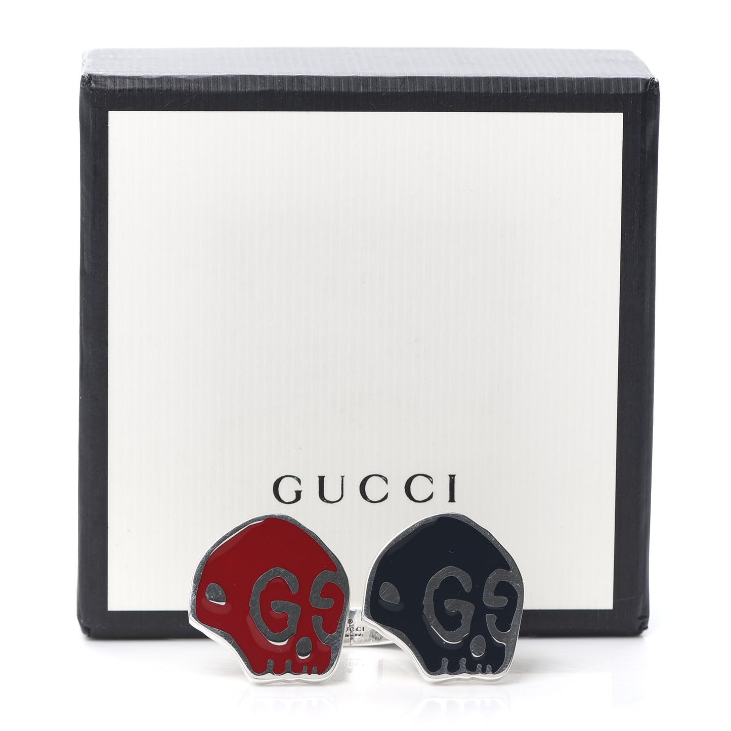 Sterling Silver Enamel GucciGhost Hamlet Skull Double Ring Black Red 59 8.75