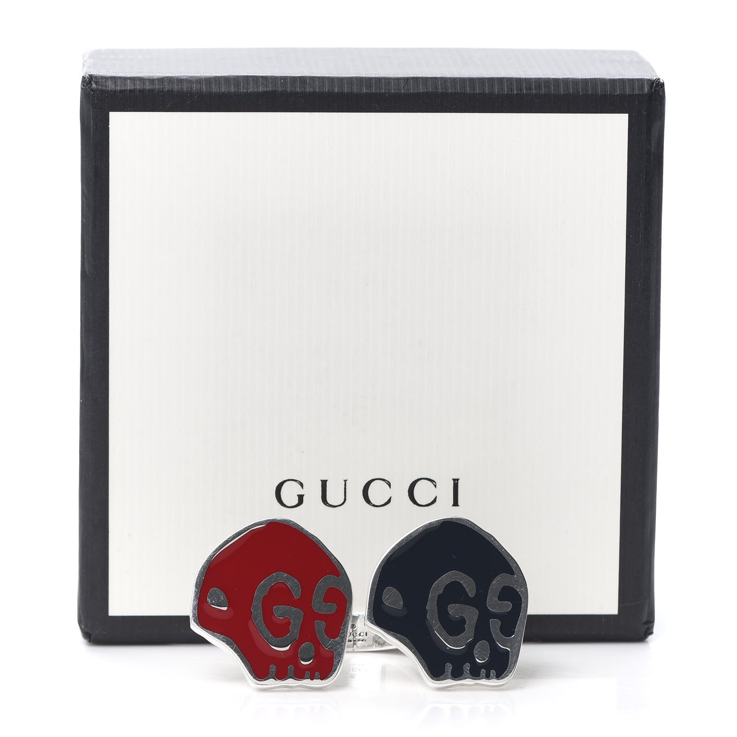 Gucci Sterling Silver Enamel GucciGhost Hamlet Skull Double Ring Black Red 59 8.75 7 of 7