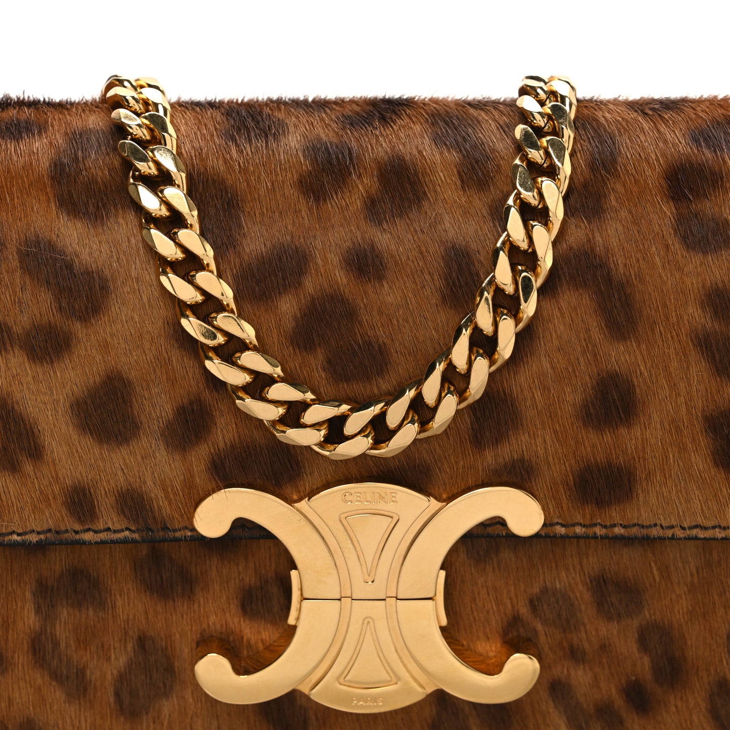 Pony Hair Leopard Print Triomphe Chain Shoulder Bag Multicolor