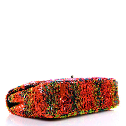 Chanel Sequin Logo Single Flap Orange Turquoise Pink 4 of 9