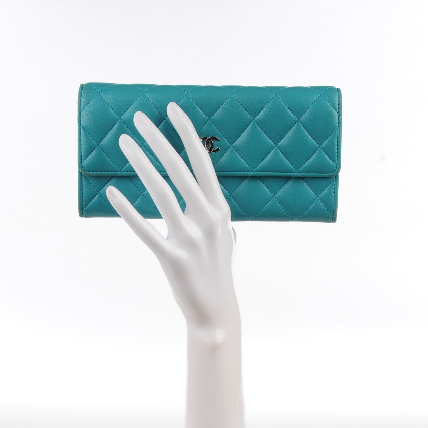 Chanel Lambskin Quilted Long Flap Wallet Blue 2 of 8