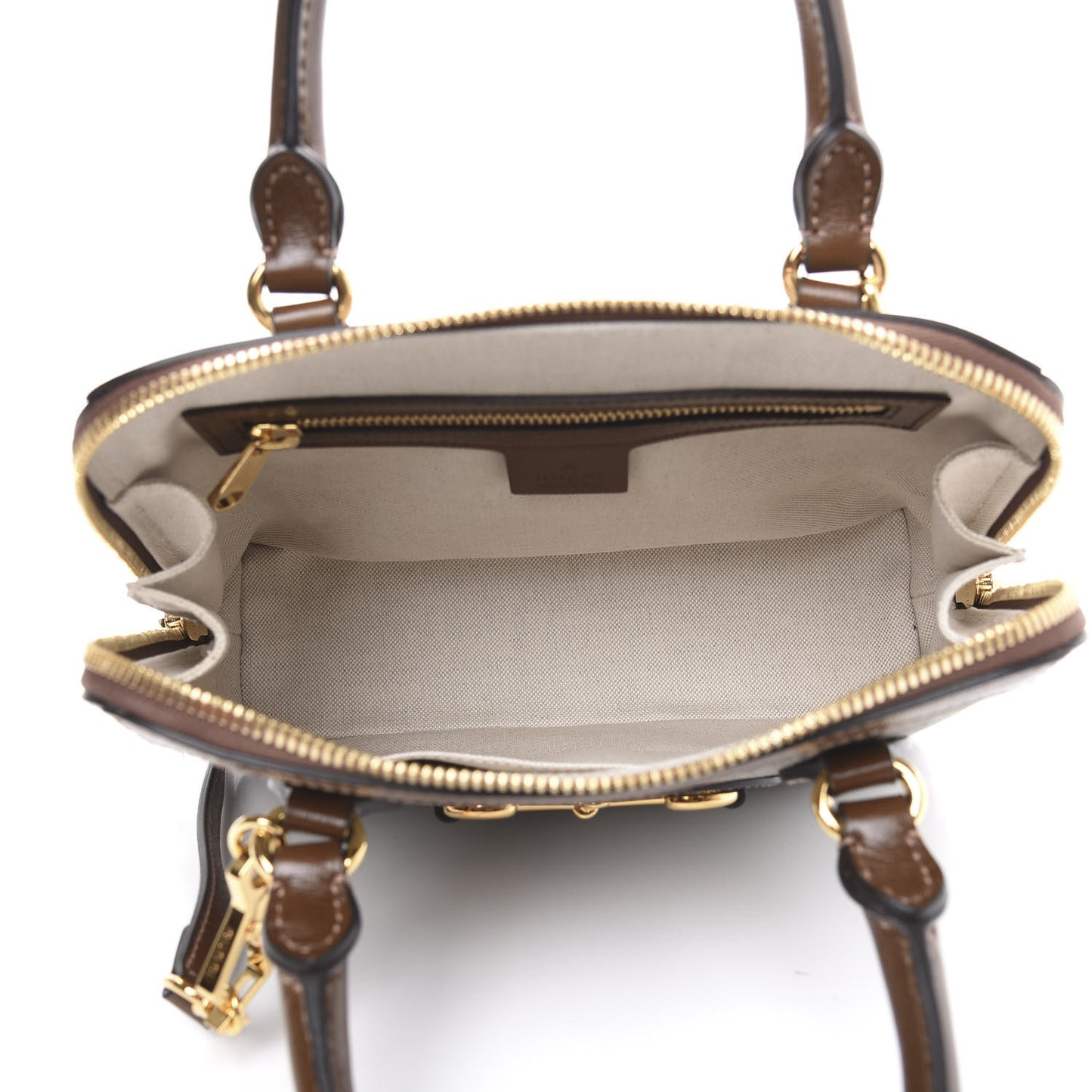 GG Supreme Monogram Azalea Calfskin Small Horsebit 1955 Top Handle Bag Beige Ebony Brown Sugar