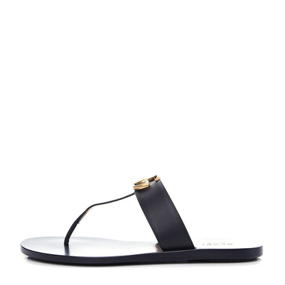 Gucci Calfskin GG Marmont Thong Sandals 36.5 Black 1 of 10