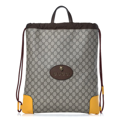 Gucci GG Supreme Monogram Neo Vintage Drawstring Backpack Beige New Acero Crop 1 of 10