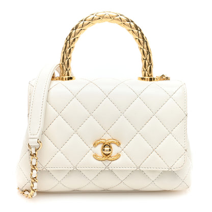 Chanel Shiny Calfskin Quilted Extra Mini Coco Chain Gold Handle Flap White 1 of 10