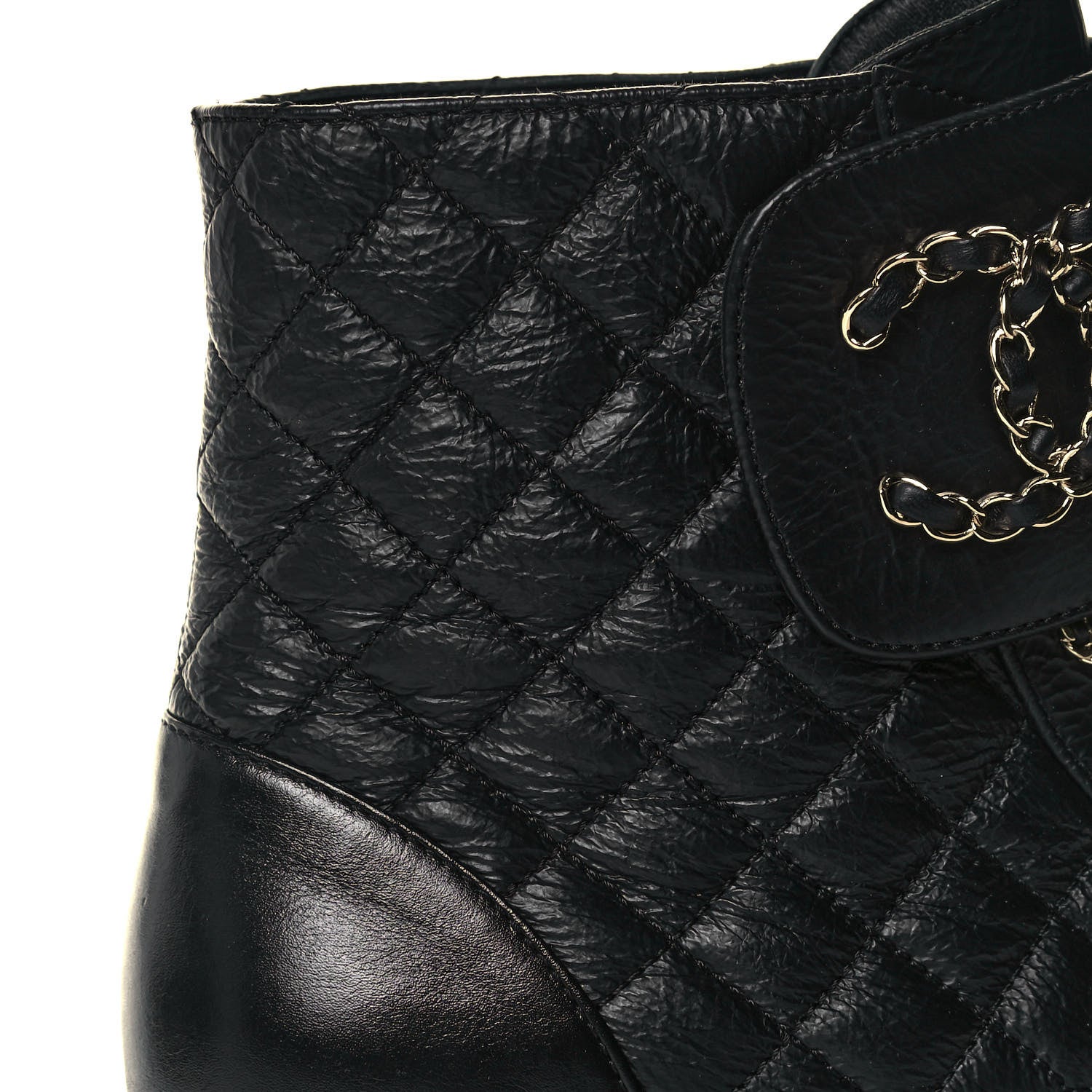 Chanel Shiny Goatskin Calfskin Quilted Lace Up Combat Boots 39.5 Black 8 of 10