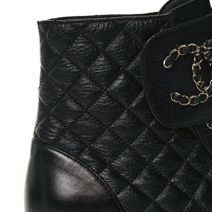 Chanel Shiny Goatskin Calfskin Quilted Lace Up Combat Boots 39.5 Black 8 of 10