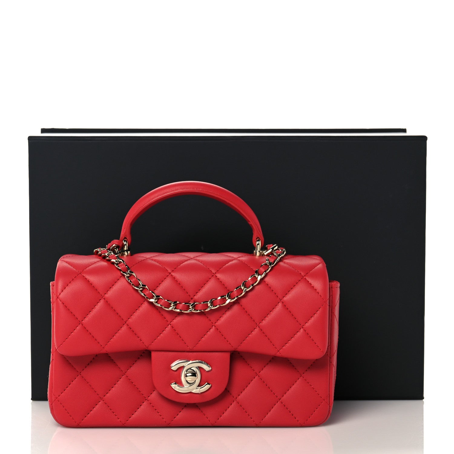 Chanel Lambskin Quilted Mini Top Handle Rectangular Flap Red 10 of 10