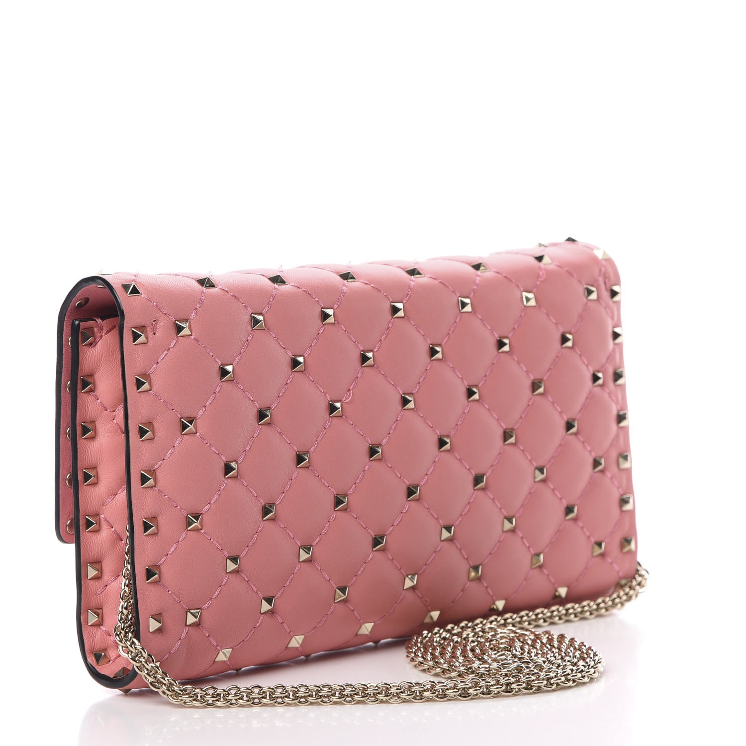 Valentino Garavani Nappa Rockstud Spike Wallet On Chain Paradise Rose 3 of 12