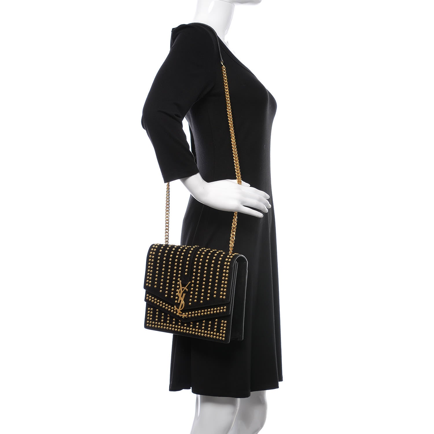 Saint Laurent Suede Studded Monogram Medium Sulpice Shoulder Bag Black 2 of 14