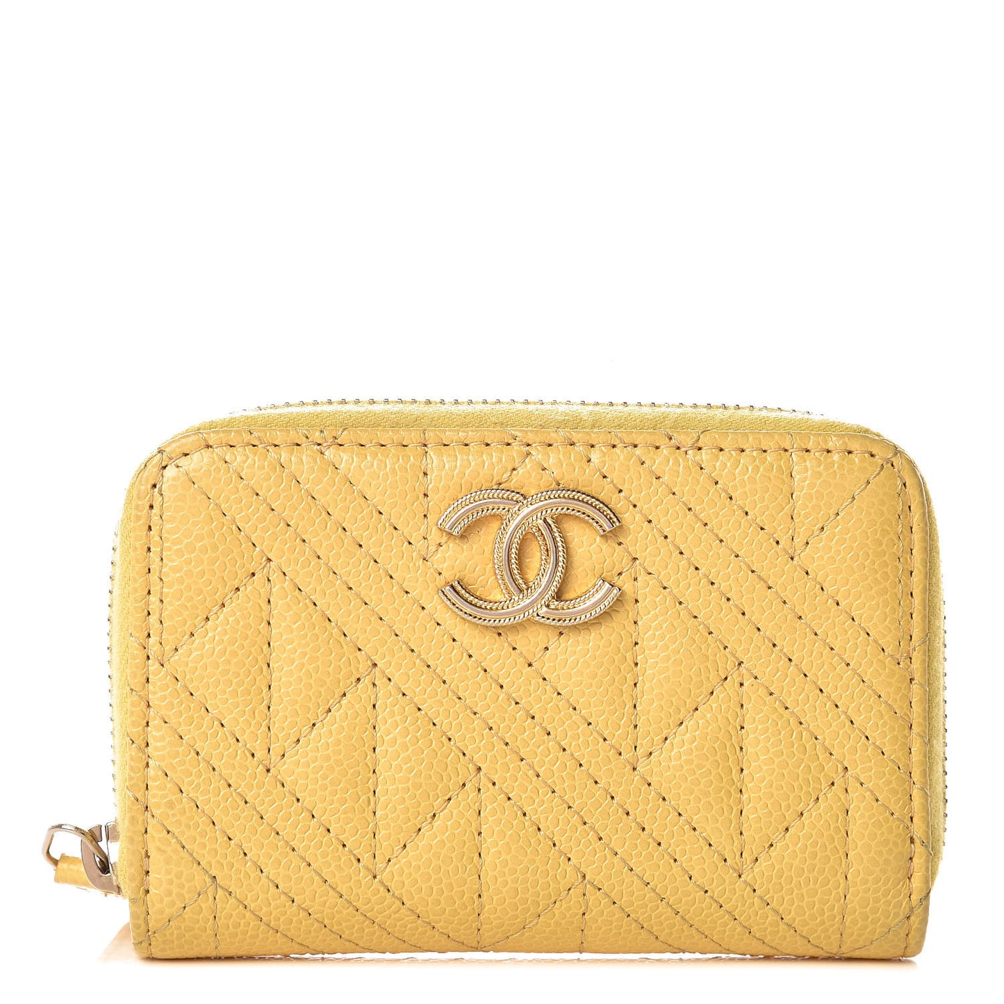 Caviar Stitched Zip Coin Purse Yellow