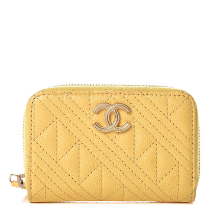 Chanel Caviar Stitched Zip Coin Purse Yellow 1 of 8