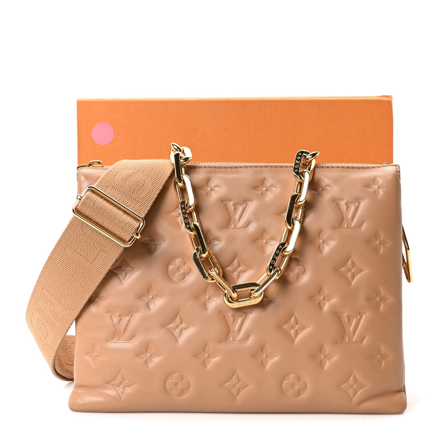 Louis Vuitton Lambskin Embossed Monogram Coussin PM Camel 1883615