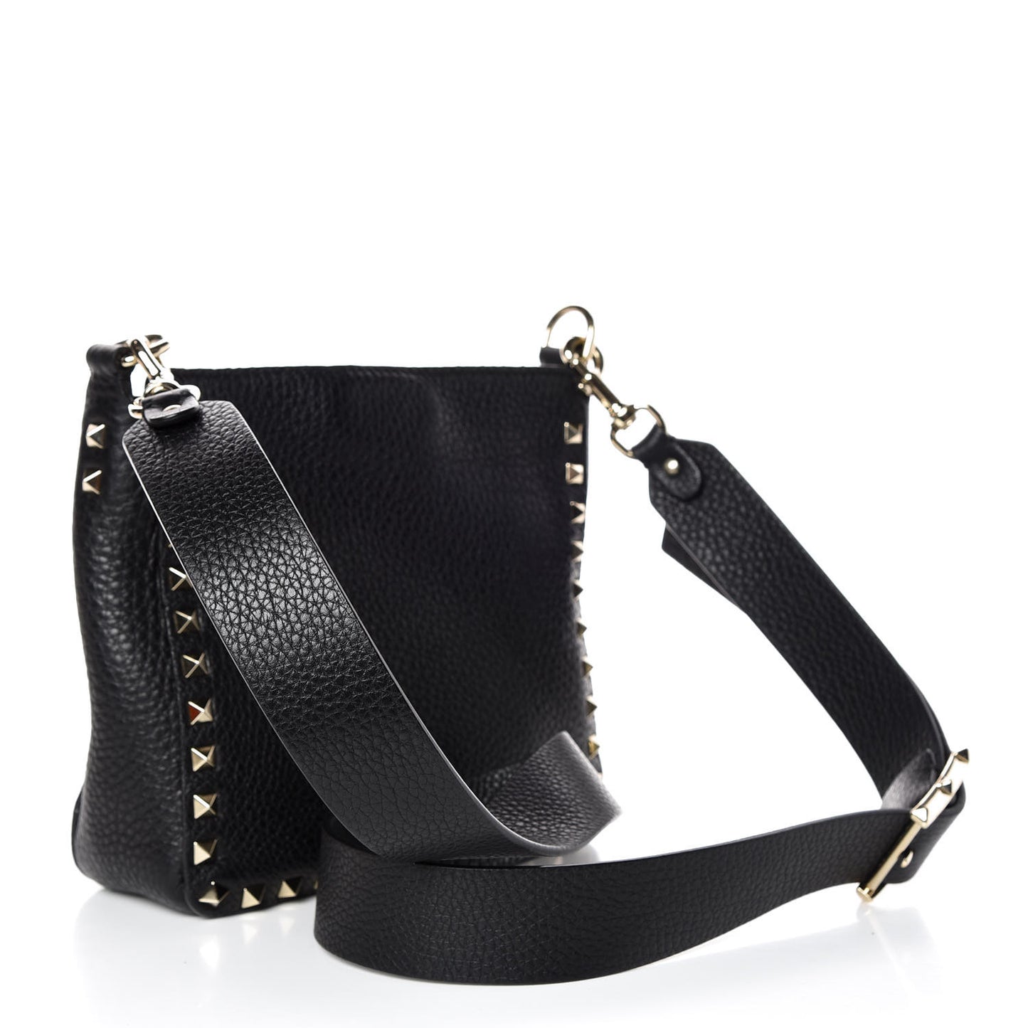 Pebbled Calfskin Mini Rockstud Flip-Lock Messenger Bag Black
