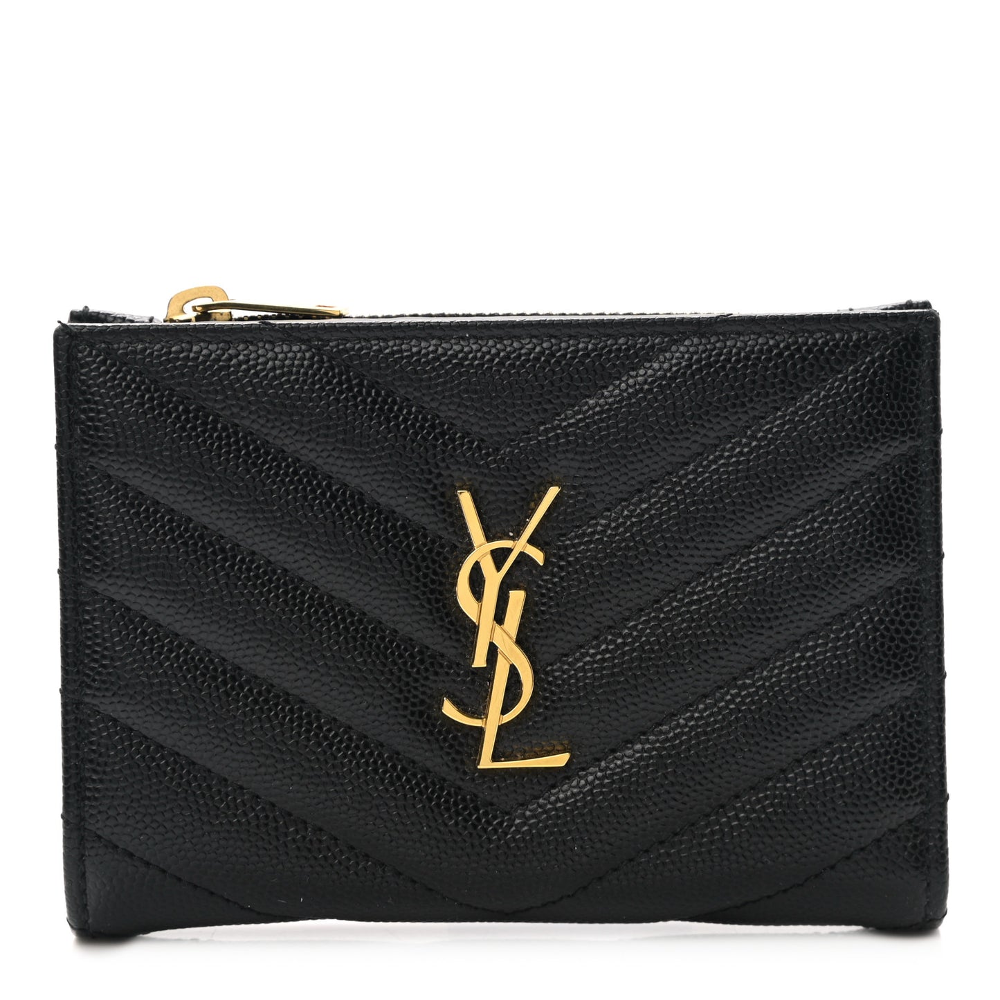 Grain De Poudre Matelasse Chevron Monogram Zipped Two-Part Wallet Black