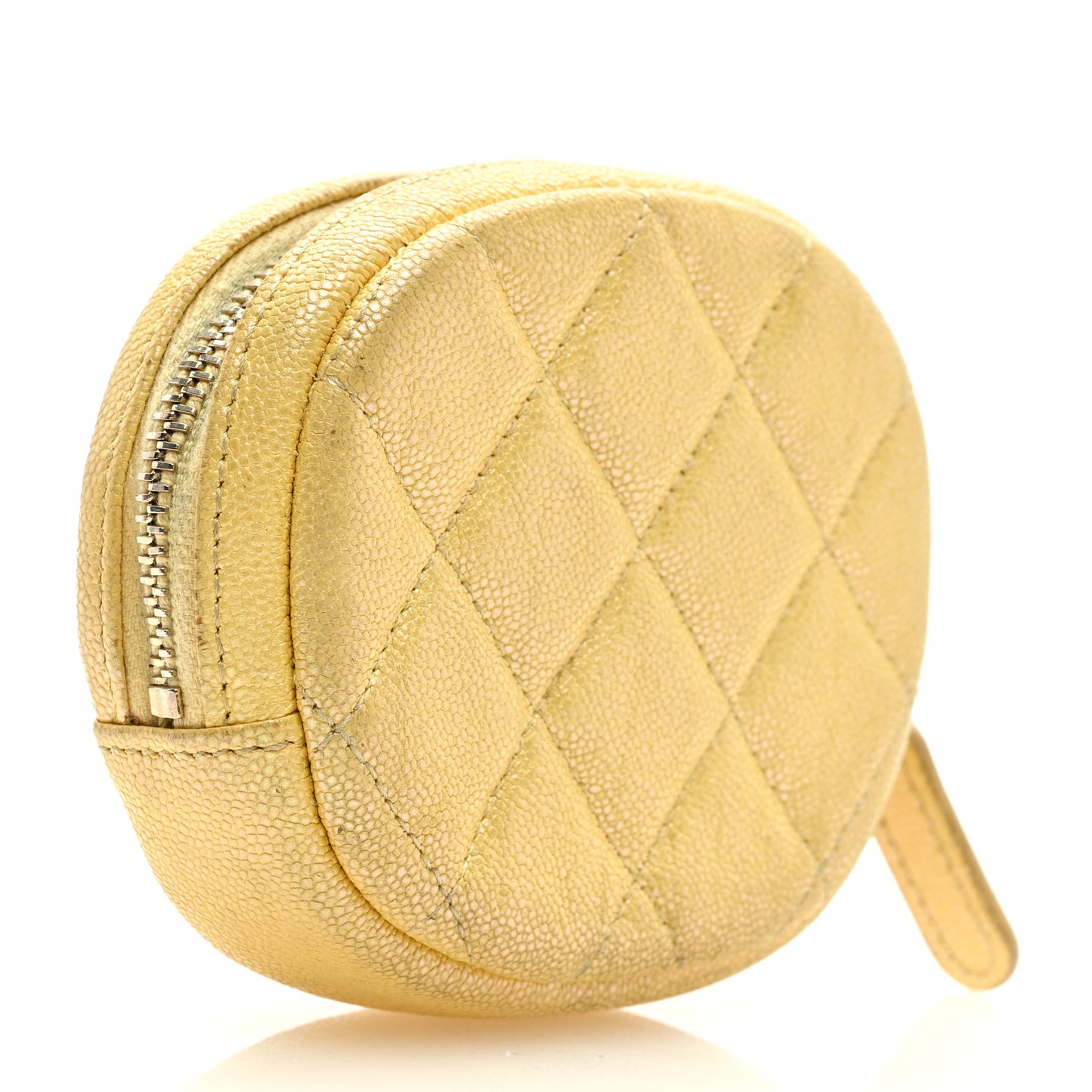 Iridescent Caviar Quilted Zip Around Classic Coin Purse Yellow