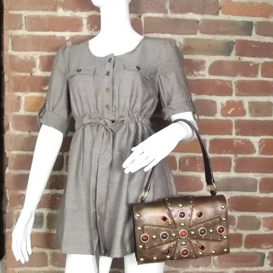 Leather Byzance Flap Bag Bronze