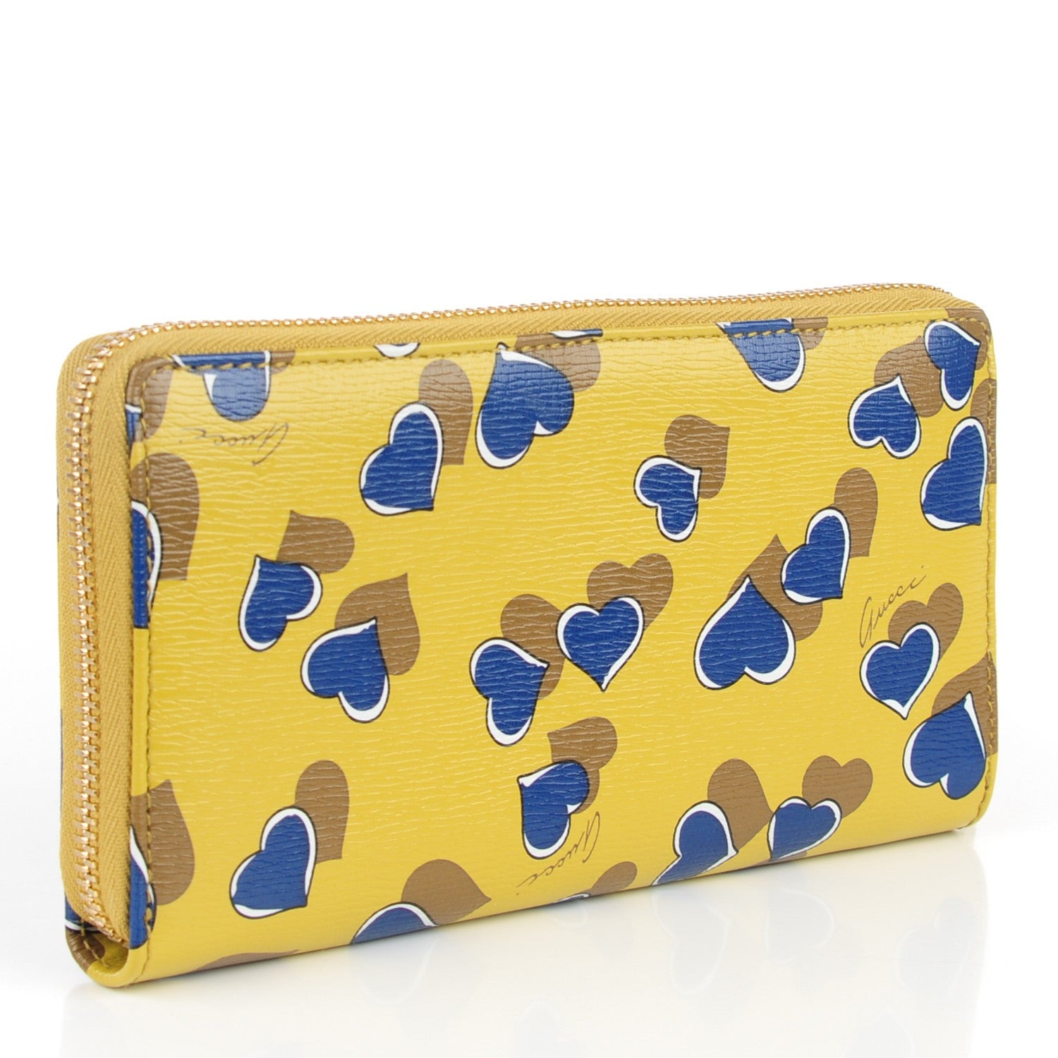 Gucci Calfskin Heartbeat Print Zip Around Wallet Yellow 2 of 7