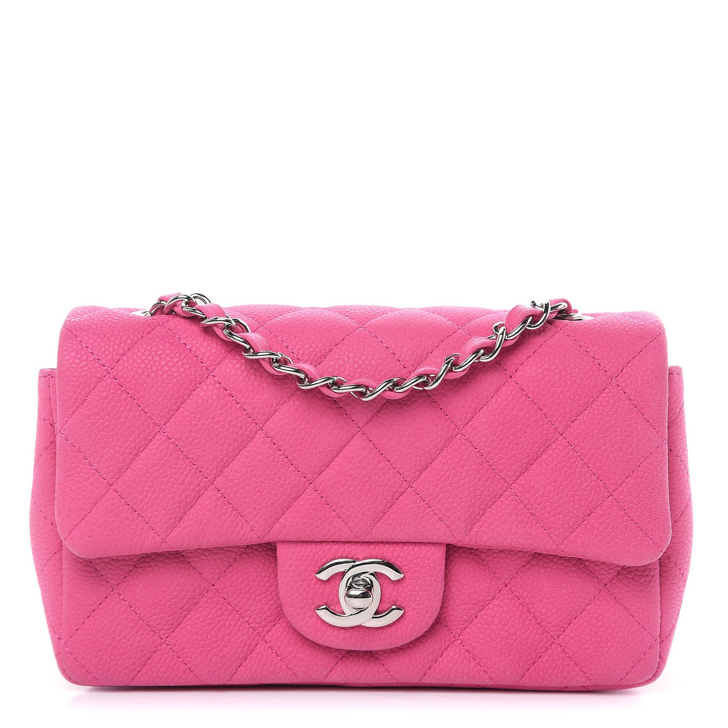 Iridescent Caviar Quilted Mini Rectangular Flap Pink