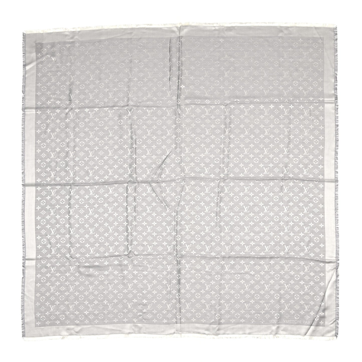 Wool Silk Monogram Denim Shawl Pearl Grey