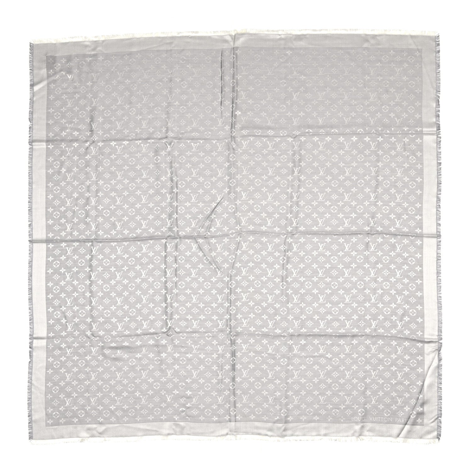 Louis Vuitton Wool Silk Monogram Denim Shawl Pearl Grey 1 of 5