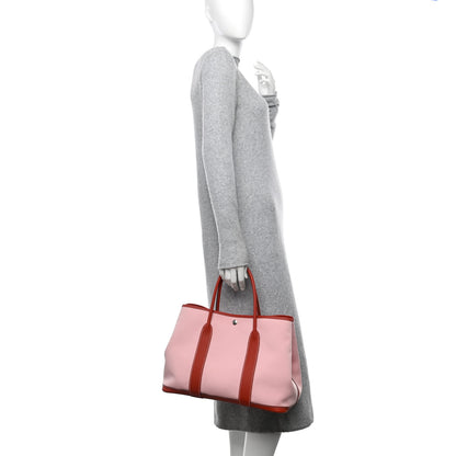 Hermes Toile Militaire Vache Country Garden Party Tote 36 MM Rose Sakura Rouge Duchesse 2 of 11