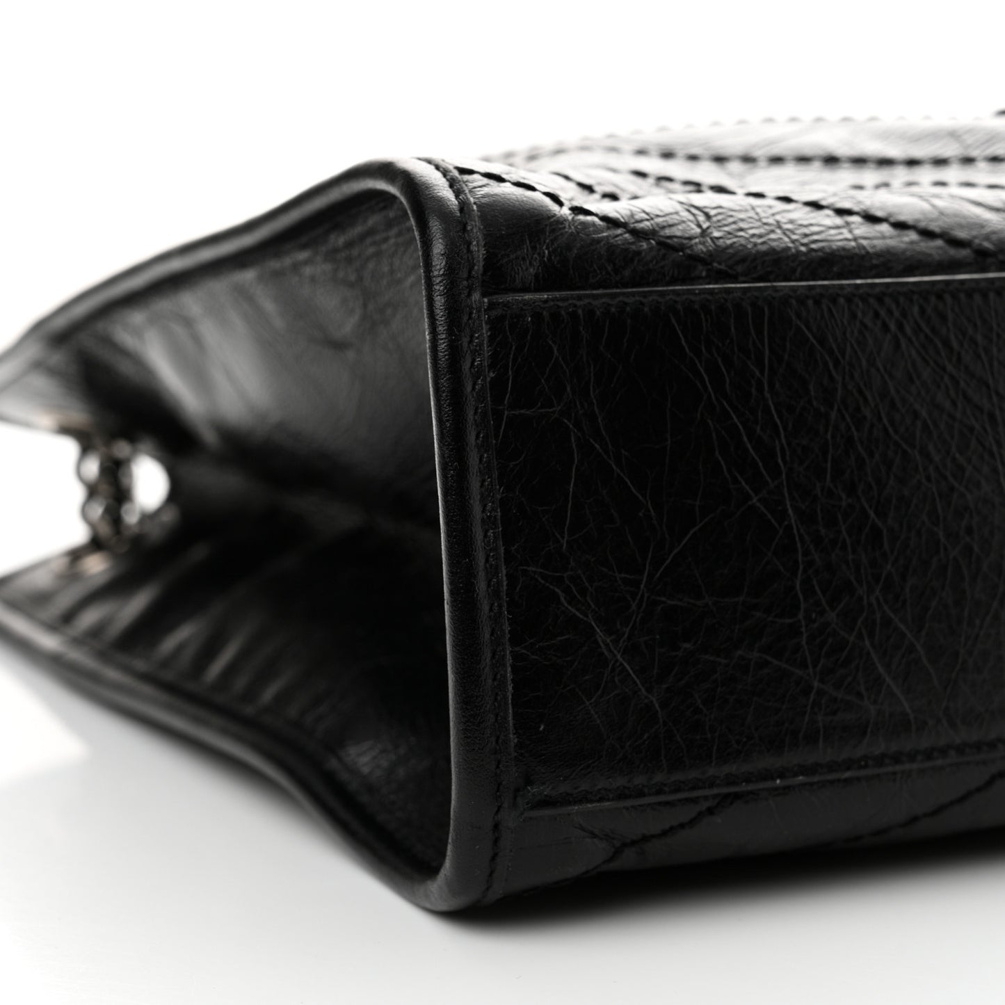 Crinkled Calfskin Matelasse Monogram Medium Niki Shopper Tote Black