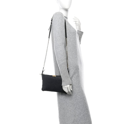 Burberry Signature Grain Calfskin Check Embossed Peyton Crossbody Clutch Bag Black 2 of 14