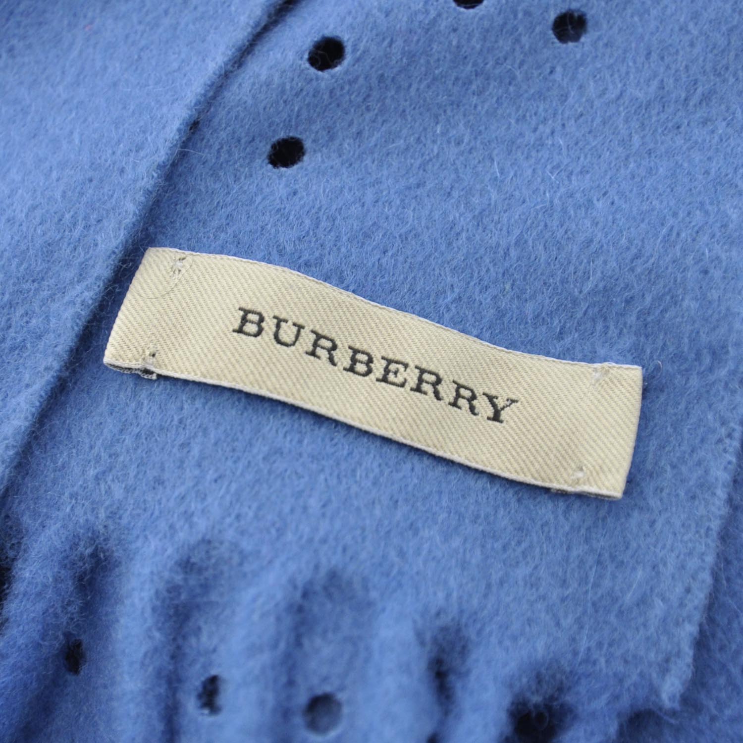 Burberry Cashmere Wool Perforated Scarf Atlantic Blue 5 of 5
