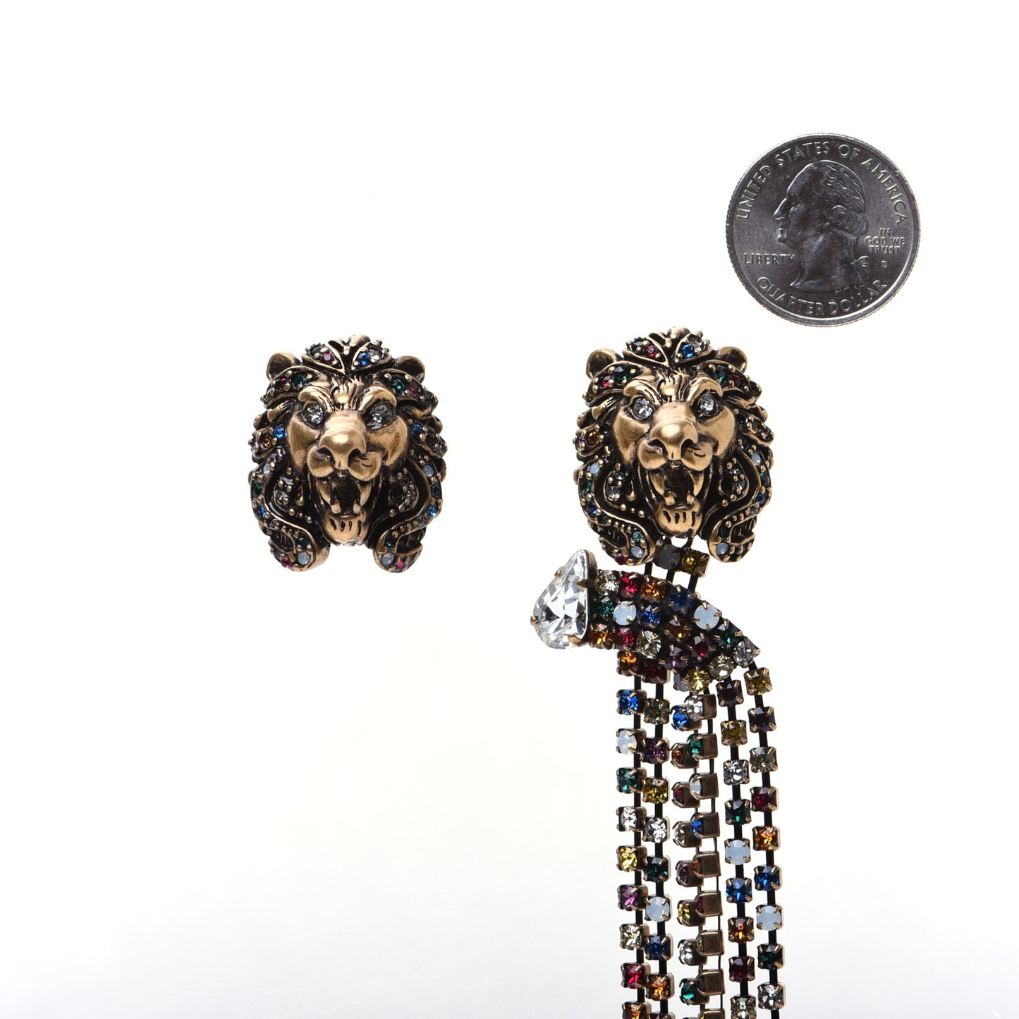 Metal Crystal Asymmetric Lion Head Earrings Multicolor