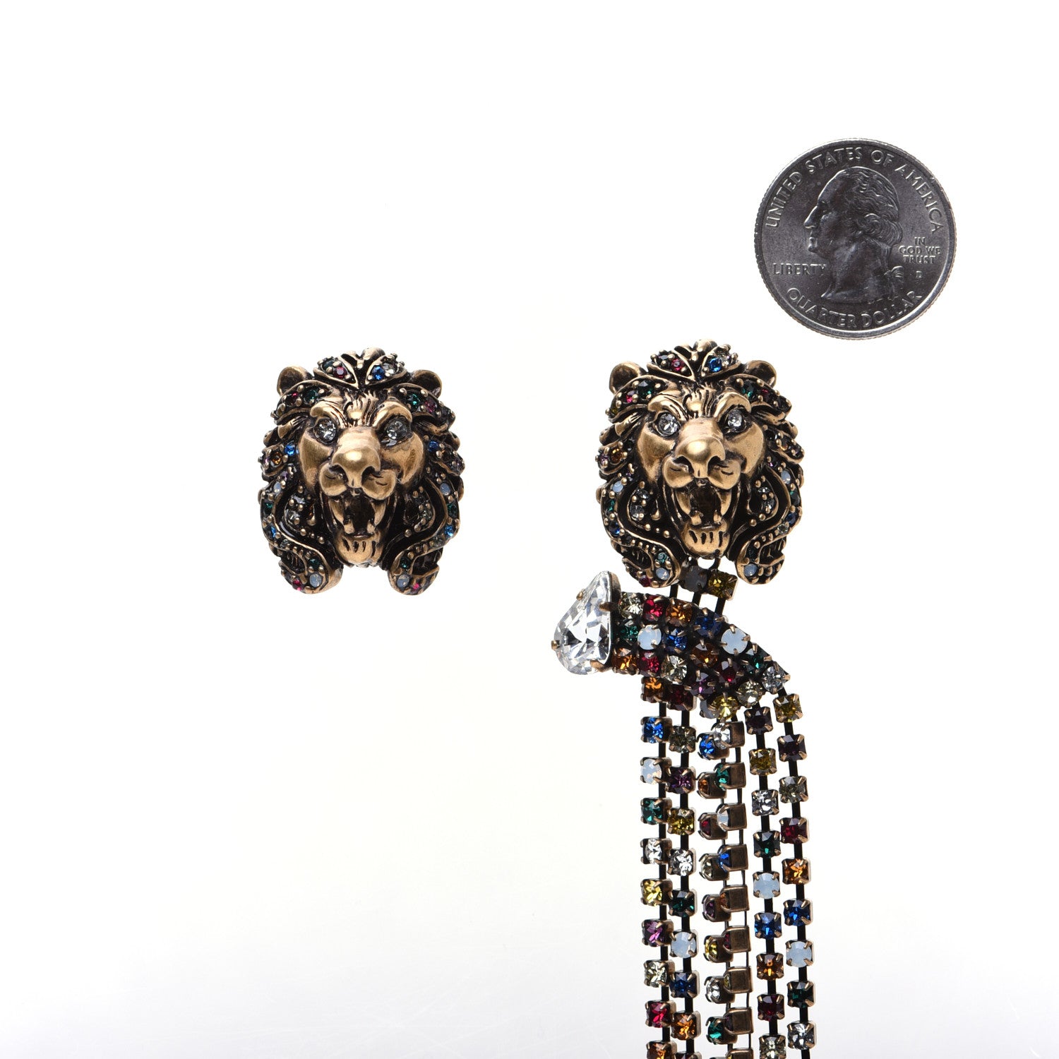 Gucci Metal Crystal Asymmetric Lion Head Earrings Multicolor 3 of 11