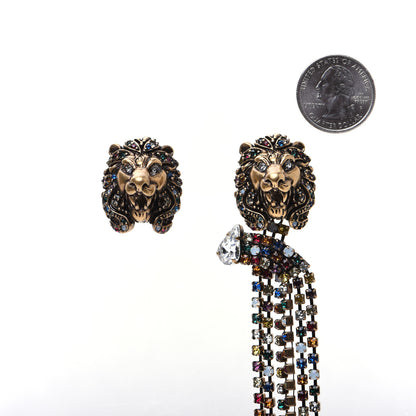 Gucci Metal Crystal Asymmetric Lion Head Earrings Multicolor 3 of 11