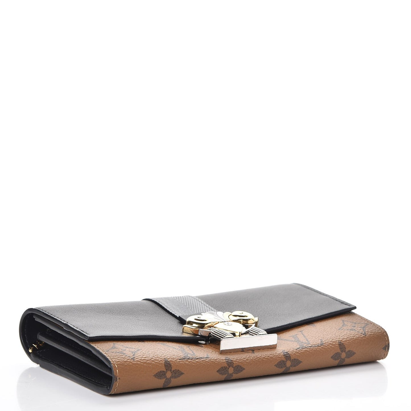 Calfskin Reverse Monogram Column Sarah Wallet Black