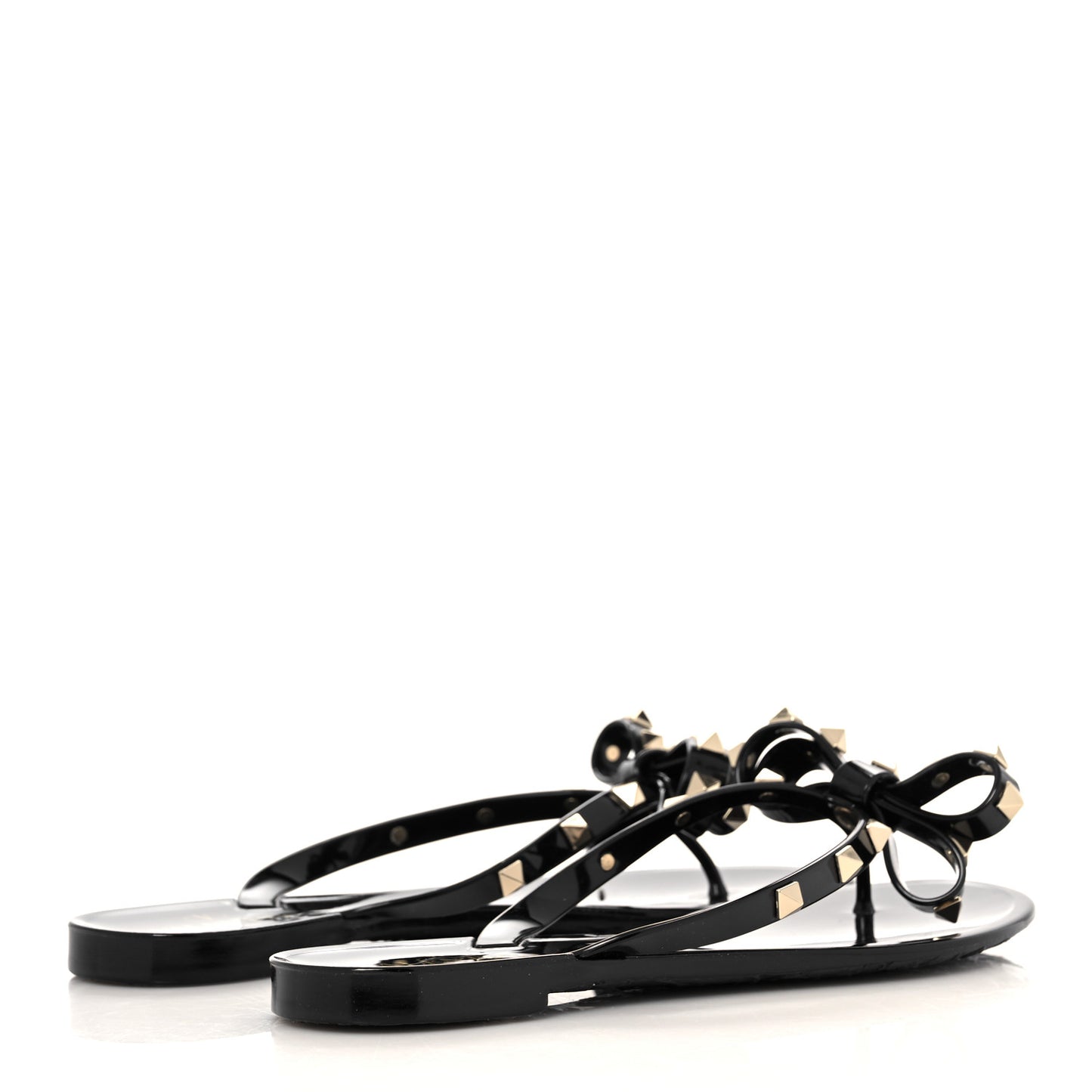 PVC Jelly Rockstud Bow Thong Sandals 37 Black