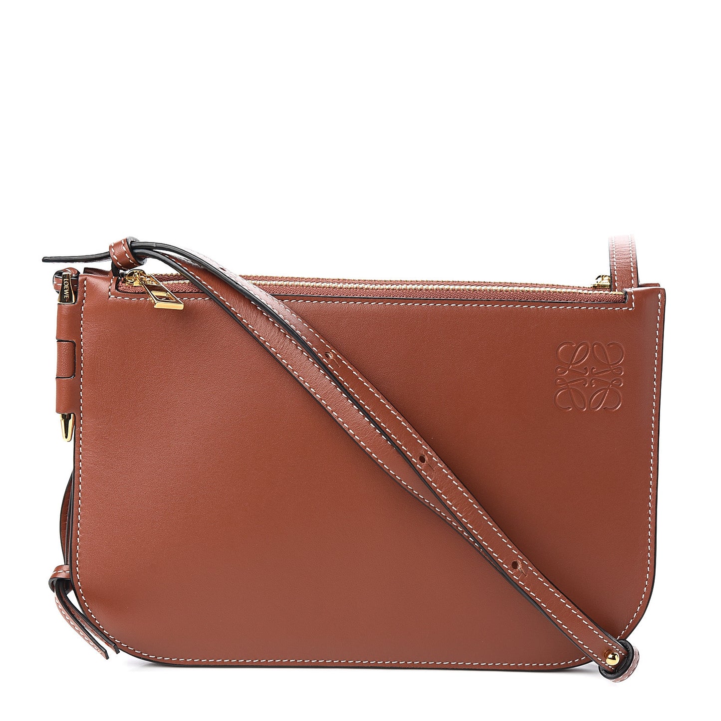 Calfskin Gate Double Zip Pouch Crossbody Brick