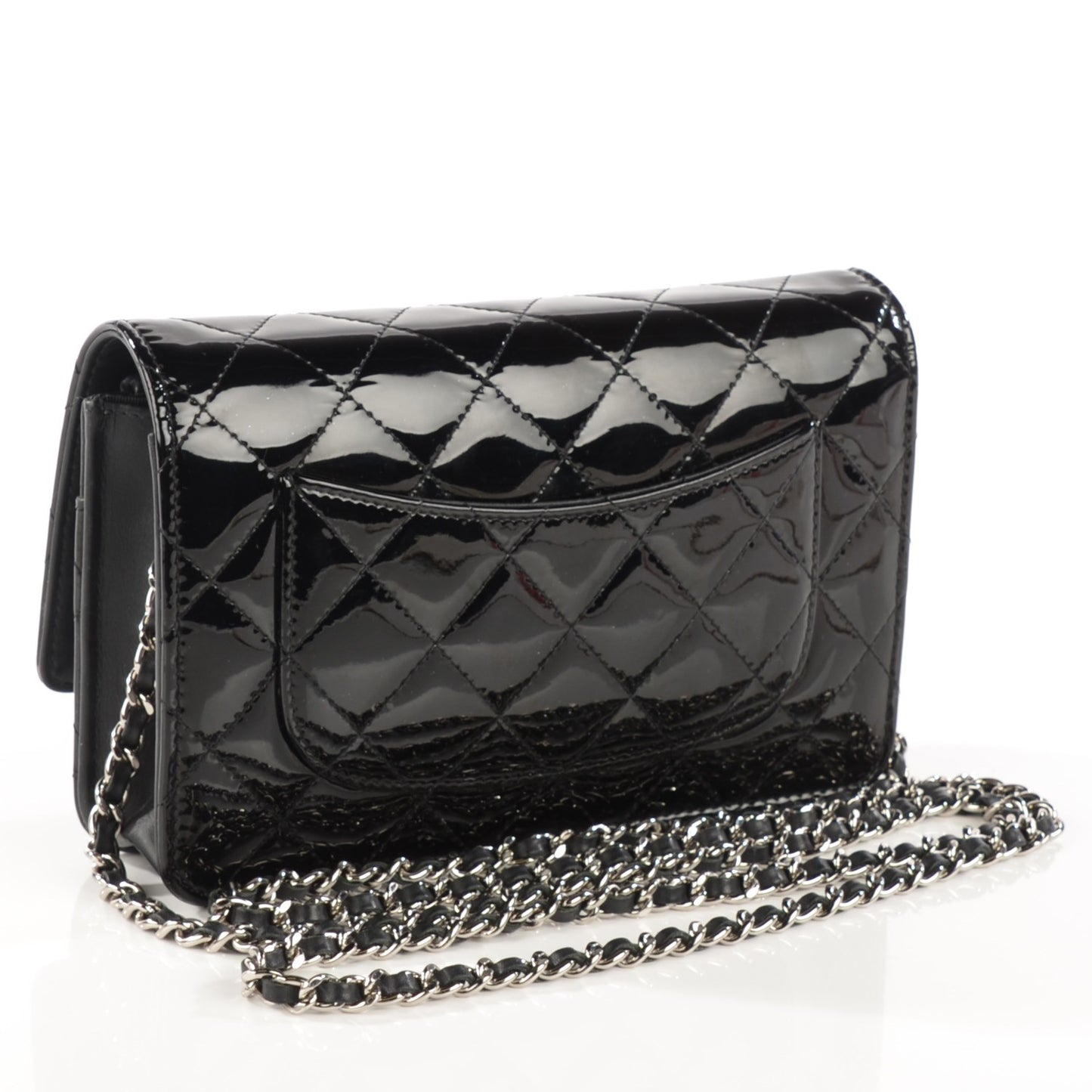 Patent Quilted Wallet On Chain WOC Black