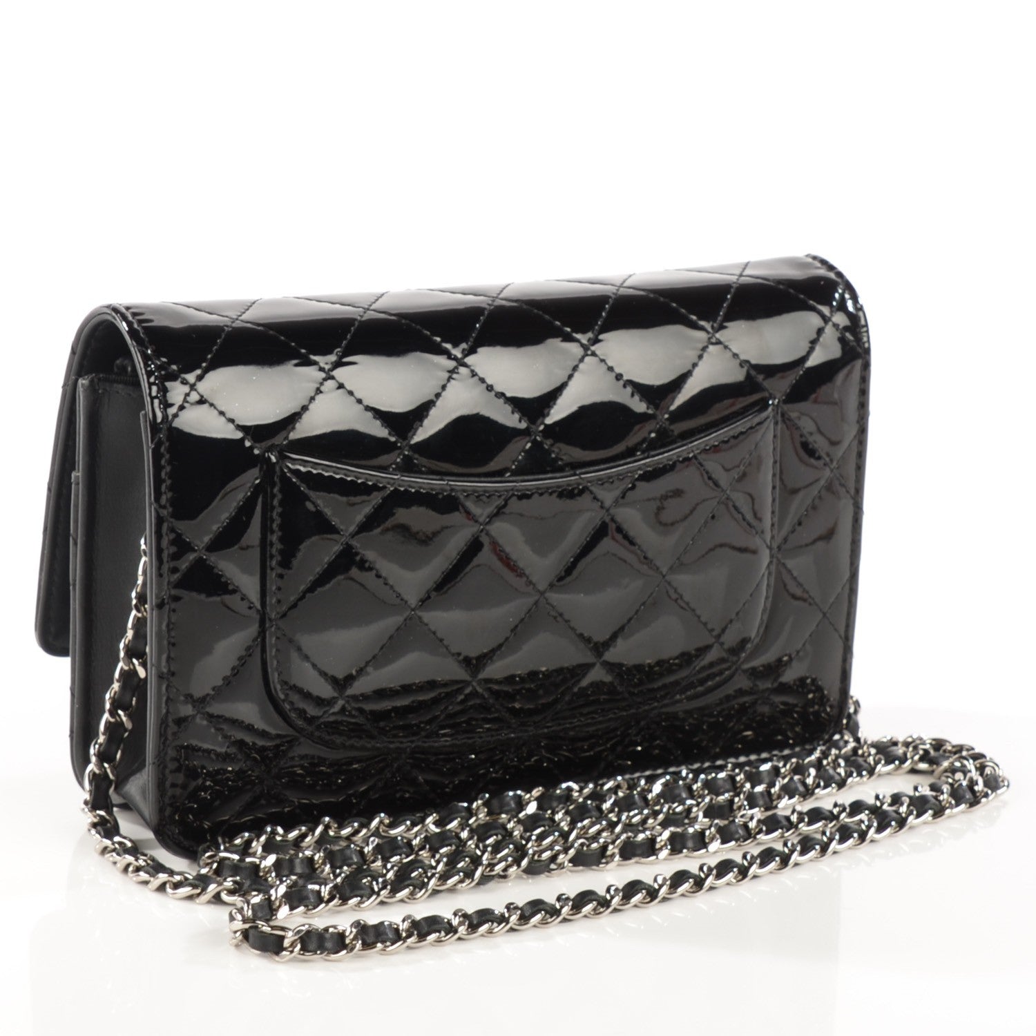 Chanel Patent Quilted Wallet On Chain WOC Black 3 of 9