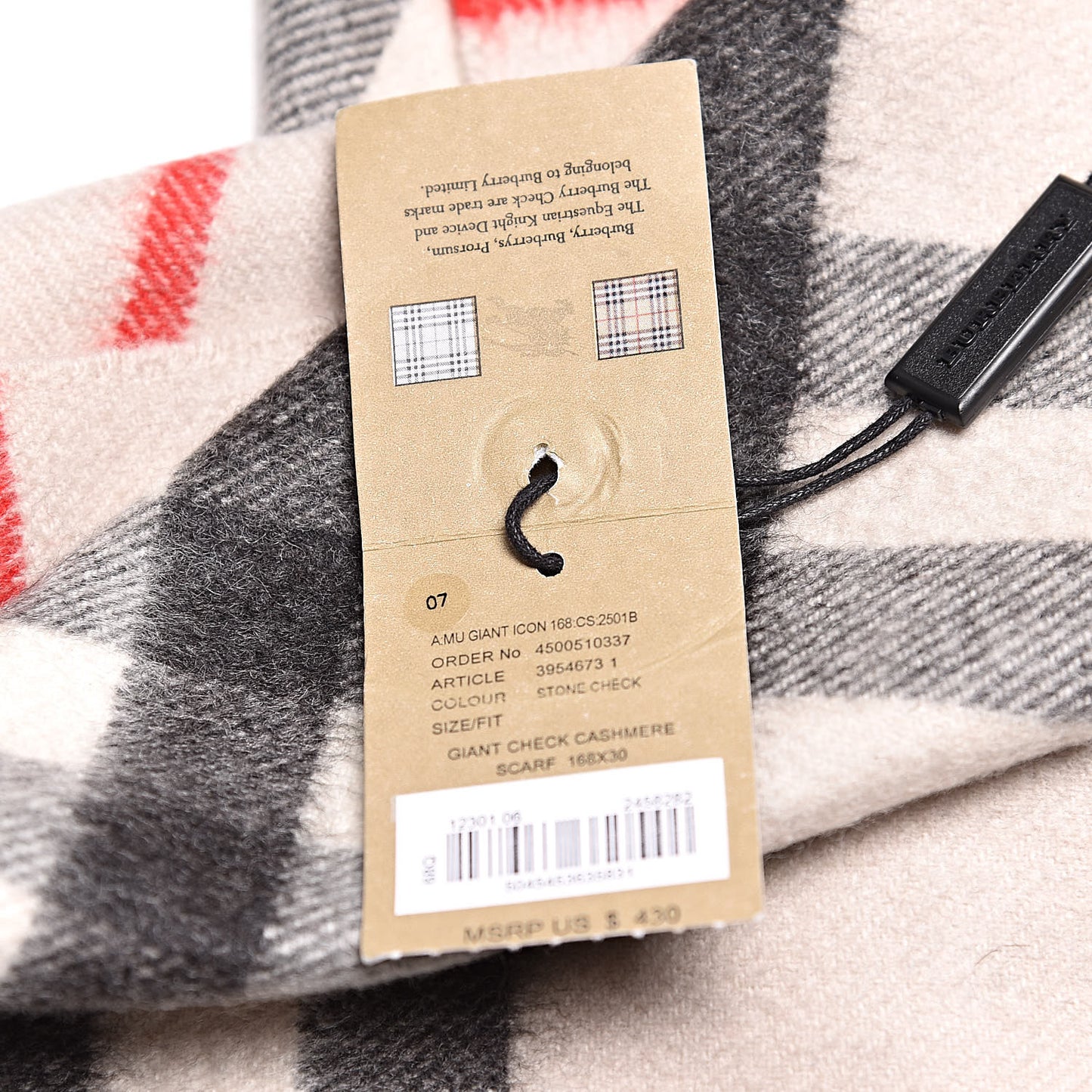 Cashmere Giant Check Fringe Scarf Stone